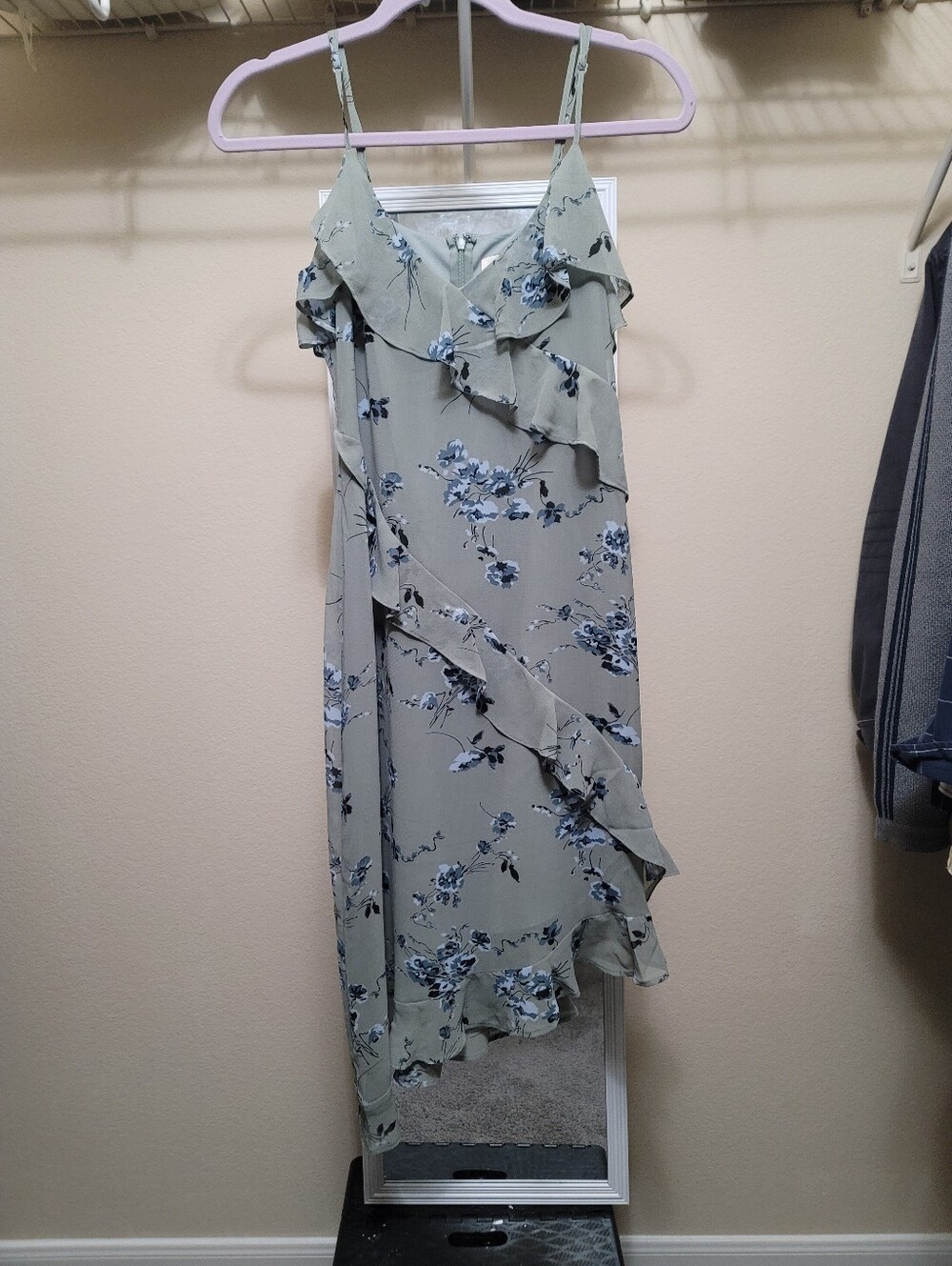 Floral Ruffle Strap Dress in Sage Green